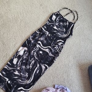 Black and White Spaghetti Strap Bodycon Midi Dress